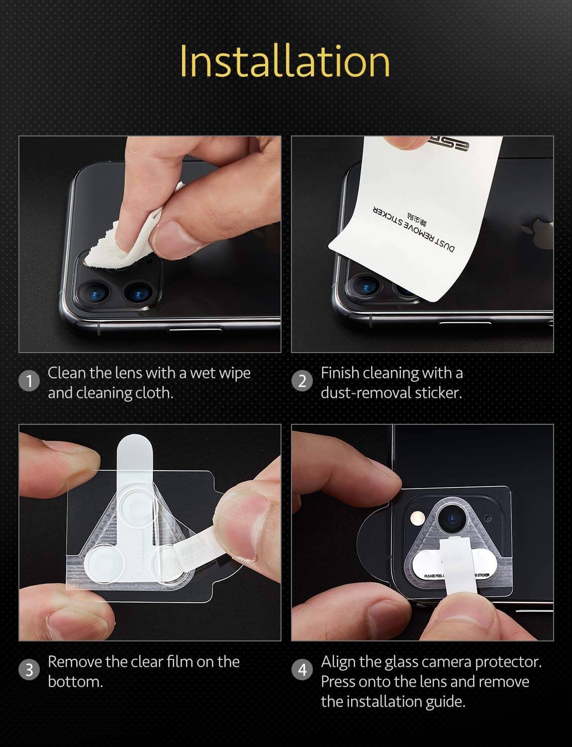 11 Pro Max Camera Lens Protector Tempered Glass installation