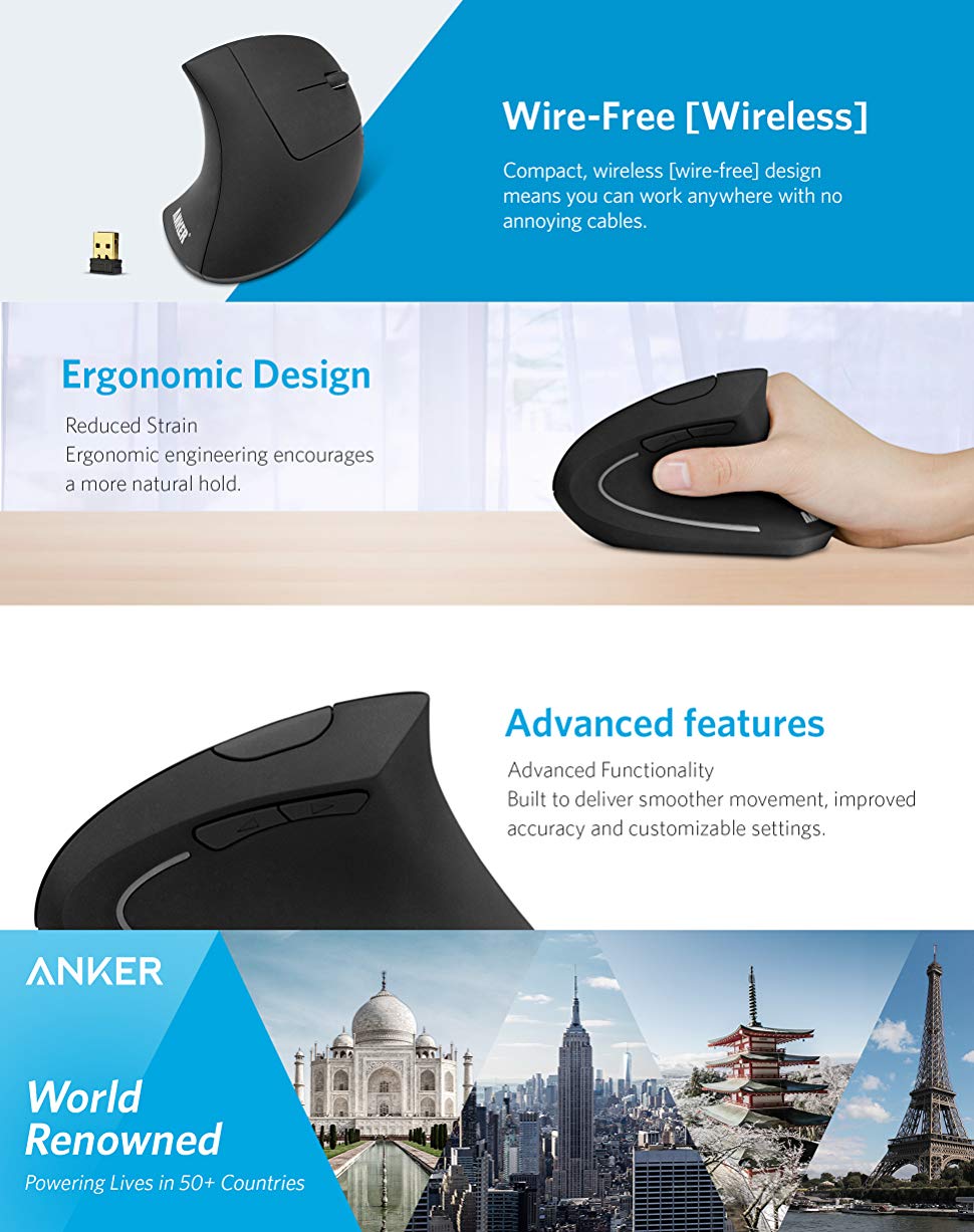 Anker 2.4G Wireless Vertical Ergonomic Optical Mouse display