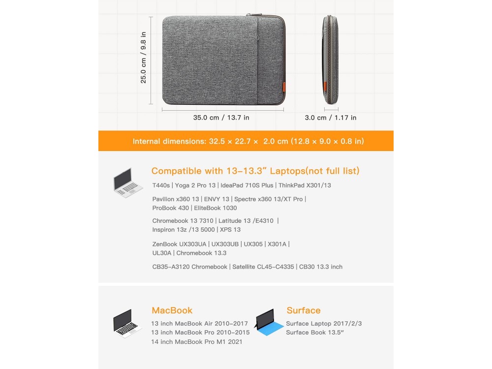 Inateck 360° Protection Sleeve 14" Waterproof for Macbook 14" / iPad Pro / DELL XPS / HP / Surface, Set with Bag