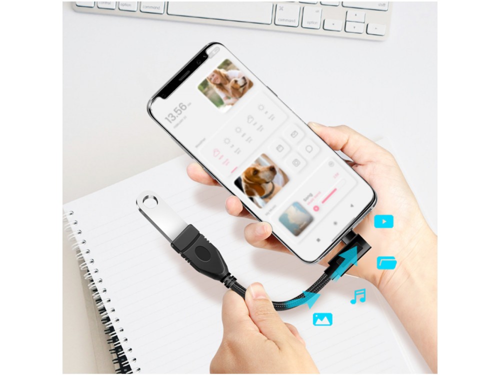 Techly USB-C 3.2 Gen2 to USB-A Adapter with 20cm Nylon Braided Cable Aluminum OTG Adapter Type-C Male to USB-A Female