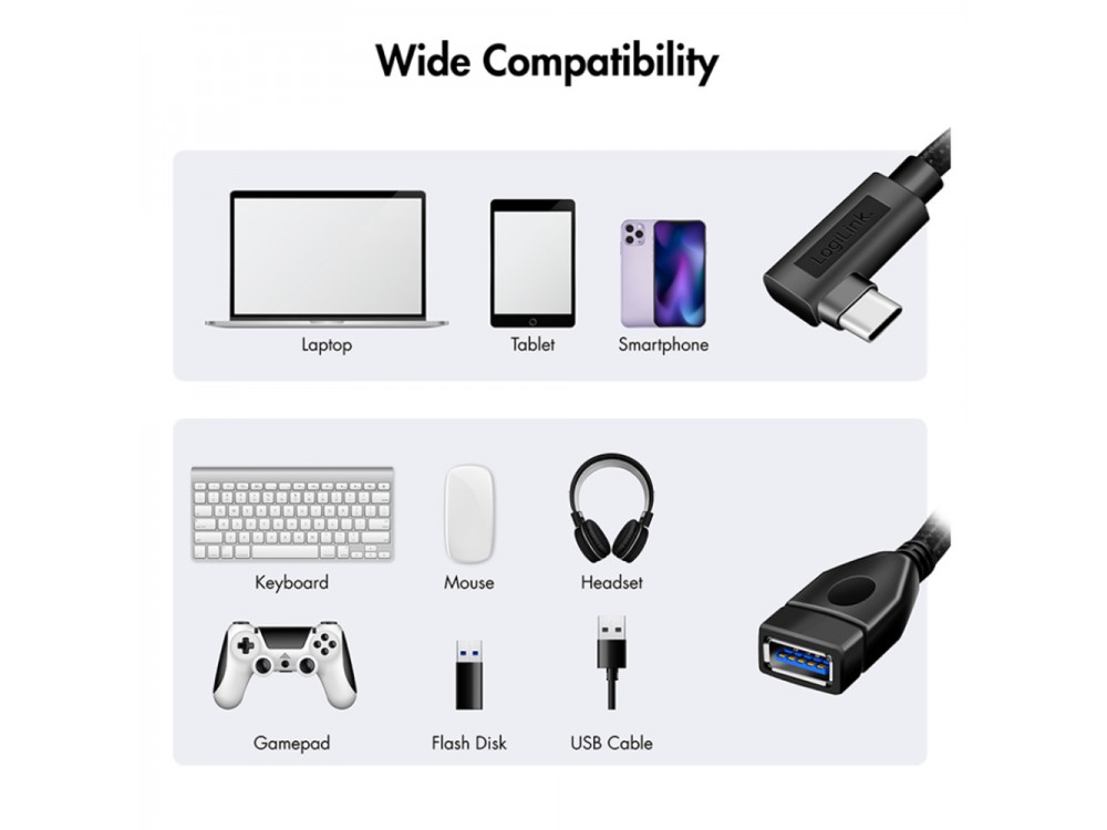 Techly USB-C 3.2 Gen2 to USB-A Adapter with 20cm Nylon Braided Cable Aluminum OTG Adapter Type-C Male to USB-A Female
