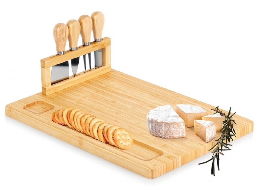 Vilde Premium Cheese Board with Knives, Bamboo Cheese Platter, Plate & Set of 4 Knives