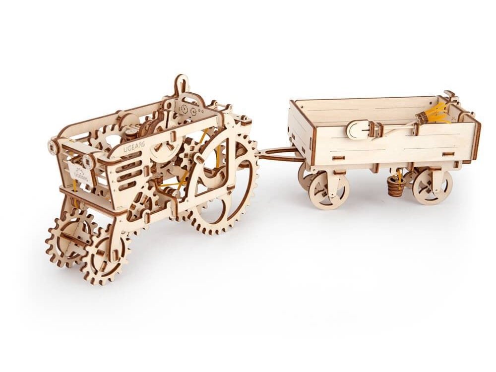 Ugears Tractor Trailer, Τρέιλερ για Τράκτωρα Ξύλινο Μηχανικό 3D Παζλ, 68 Κομμάτια
