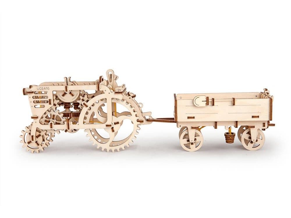 Ugears Tractor Trailer, Τρέιλερ για Τράκτωρα Ξύλινο Μηχανικό 3D Παζλ, 68 Κομμάτια
