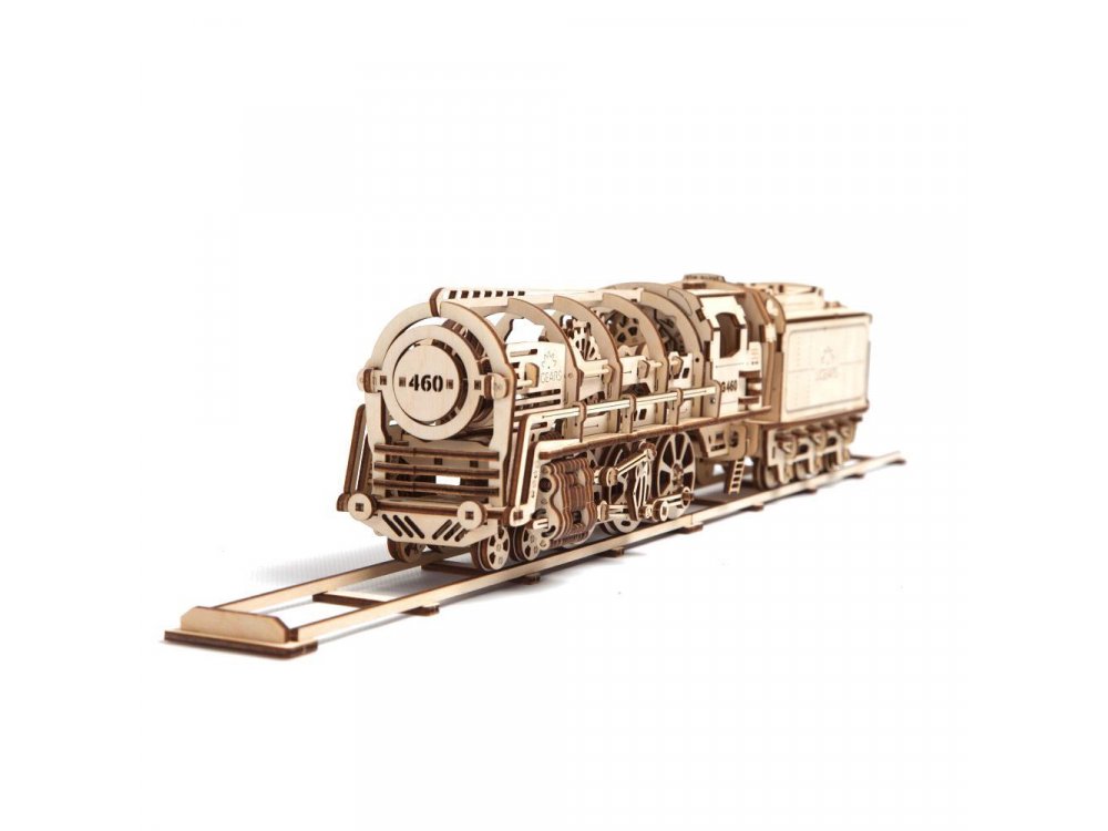 Ugears Steam Locomotive with Tender, Ατμομηχανή Ξύλινο Μηχανικό 3D Παζλ, 443 Κομμάτια