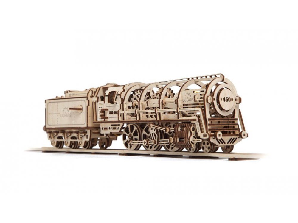 Ugears Steam Locomotive with Tender, Ατμομηχανή Ξύλινο Μηχανικό 3D Παζλ, 443 Κομμάτια
