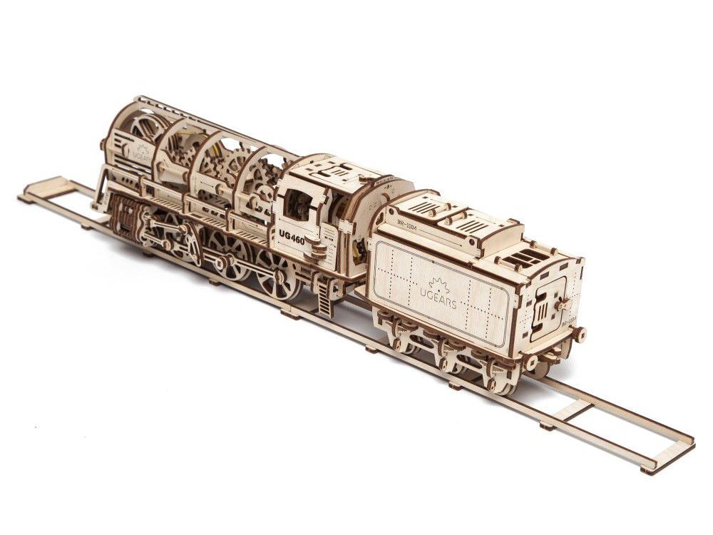 Ugears Steam Locomotive with Tender, Ατμομηχανή Ξύλινο Μηχανικό 3D Παζλ, 443 Κομμάτια