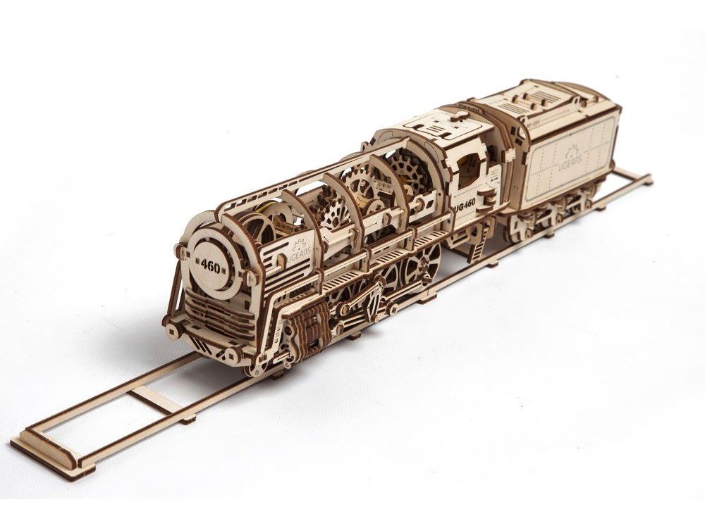 Ugears Steam Locomotive with Tender, Ατμομηχανή Ξύλινο Μηχανικό 3D Παζλ, 443 Κομμάτια