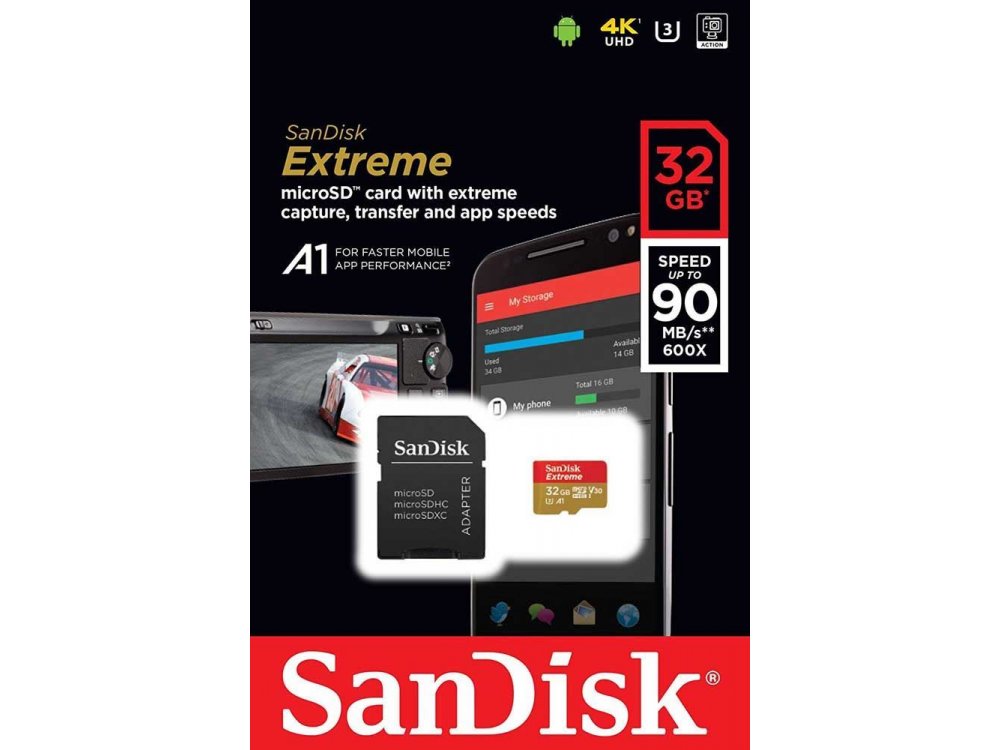 Sandisk Extreme microSDXC 32GB U3 V30 A1 with Adapter - SDSQXAF-032G-GN6MA