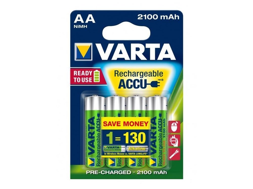 Rechargeable Batteries AA 2100mAh Varta Ready To Use 4 Pcs