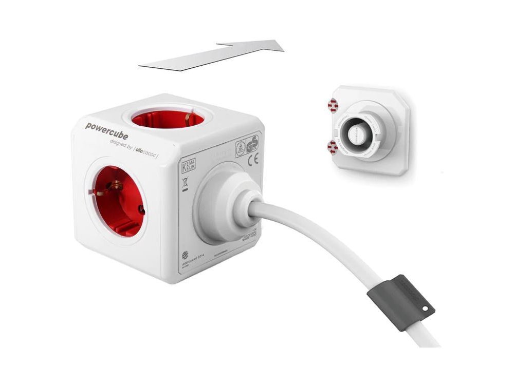 Allocacoc PowerCube Extended 5 Schuko AC Outlets 1.5m Red - 1306RD/DEEXPC