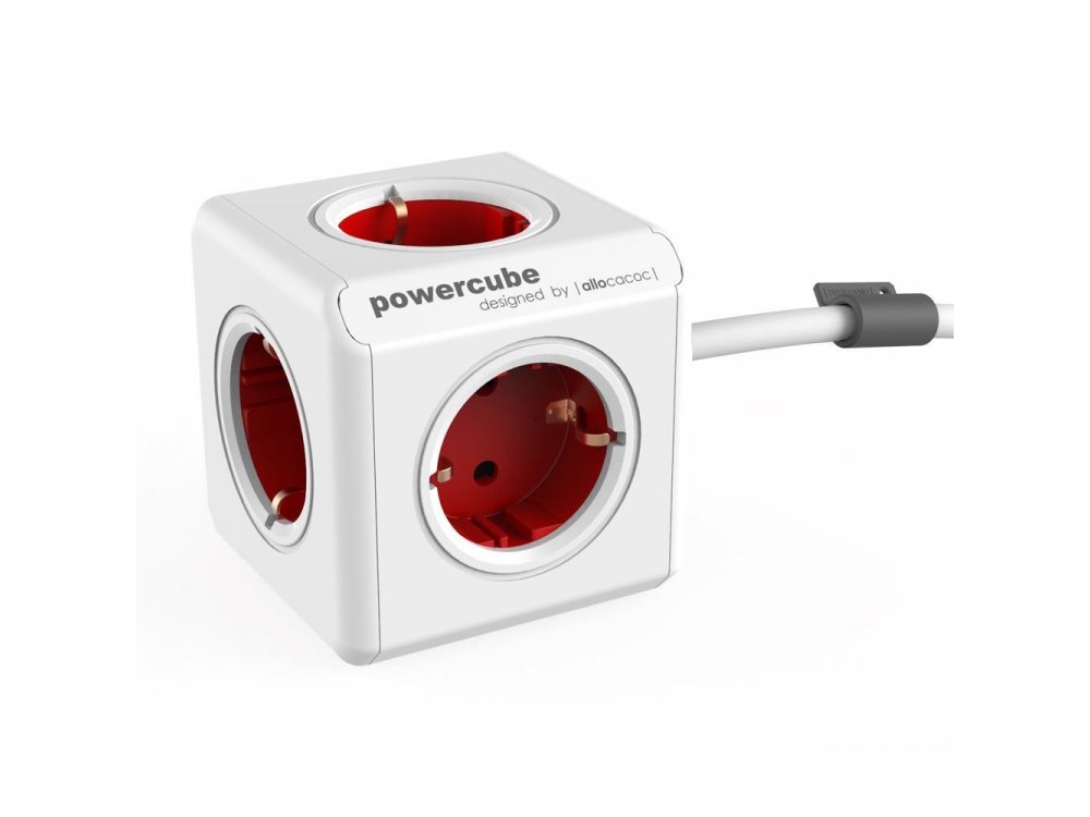 Allocacoc PowerCube Extended 5 Schuko AC Outlets 1.5m Red - 1306RD/DEEXPC