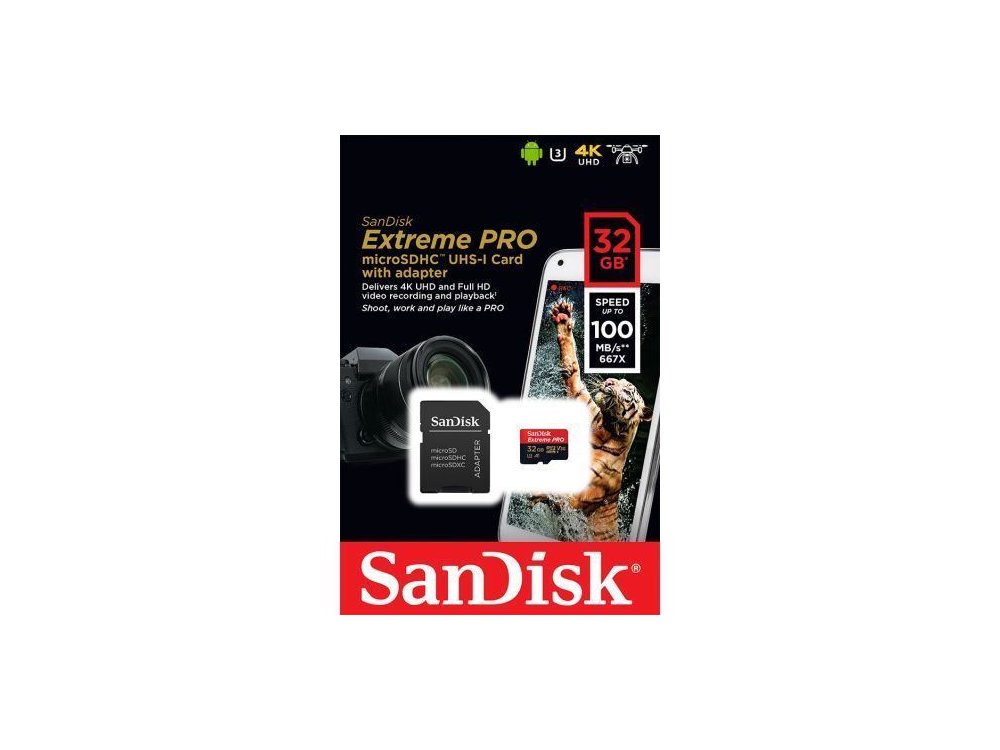 Sandisk Extreme Pro microSDHC 32GB U3 V30 A1 με Adapter - SDSQXCG-032G-GN6MA