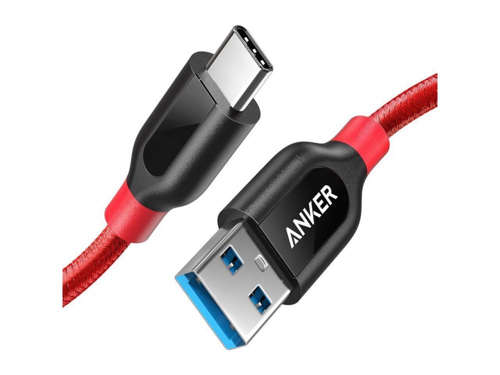 Anker Powerline+ USB-C σε USB 3.0 1m. Nylon braided, Red