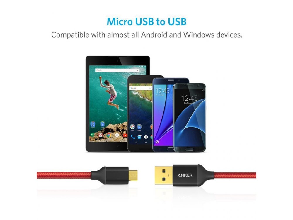 Anker PowerLine+ Καλώδιο 2μ. Micro USB σε USB 2.0 με Νάυλον ύφανση - A8143G91, Κόκκινο