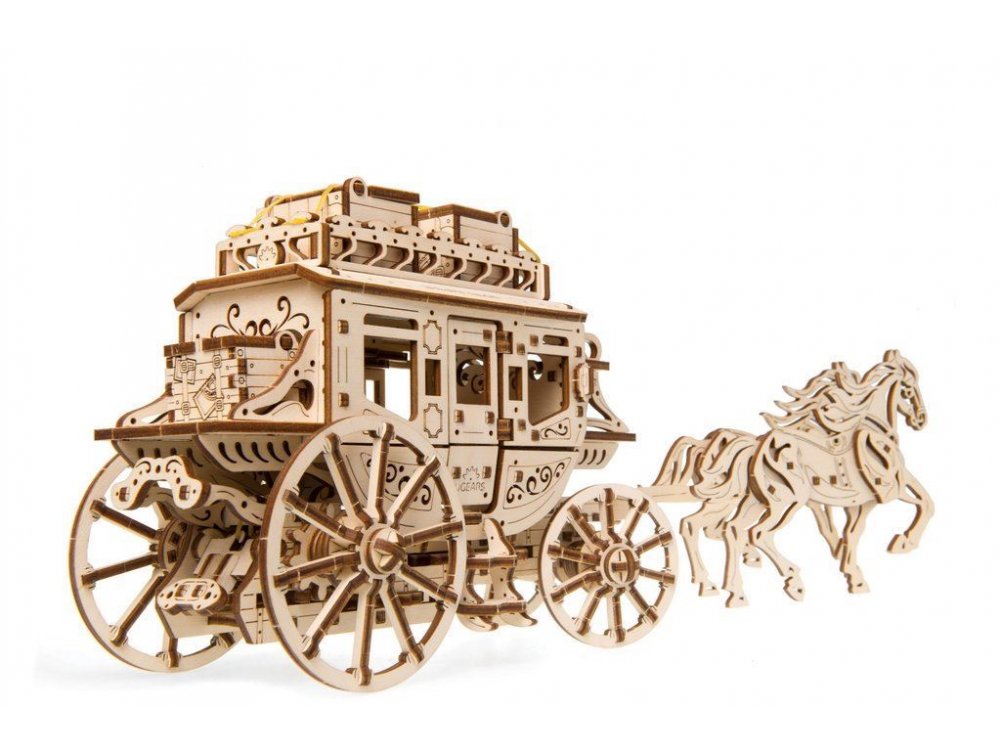 Ugears Stagecoach Model, Άμαξα Ξύλινο Μηχανικό 3D Παζλ, 248 Κομμάτια - 70045