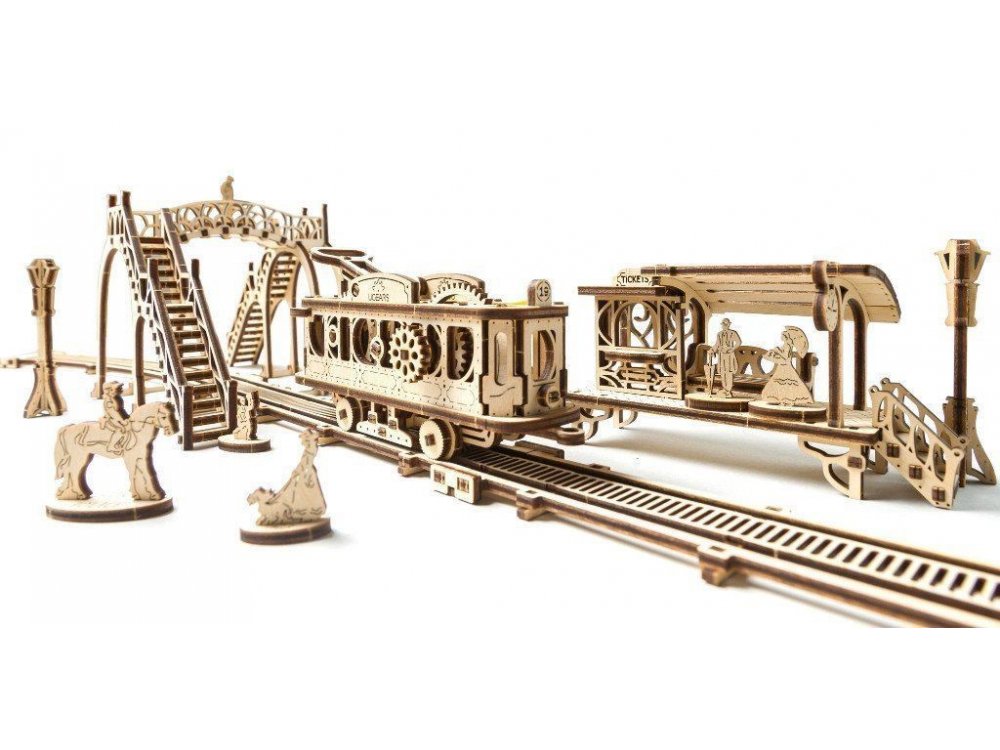 Ugears Tram Line Ξύλινο Μηχανικό 3D Παζλ, 284 Κομμάτια