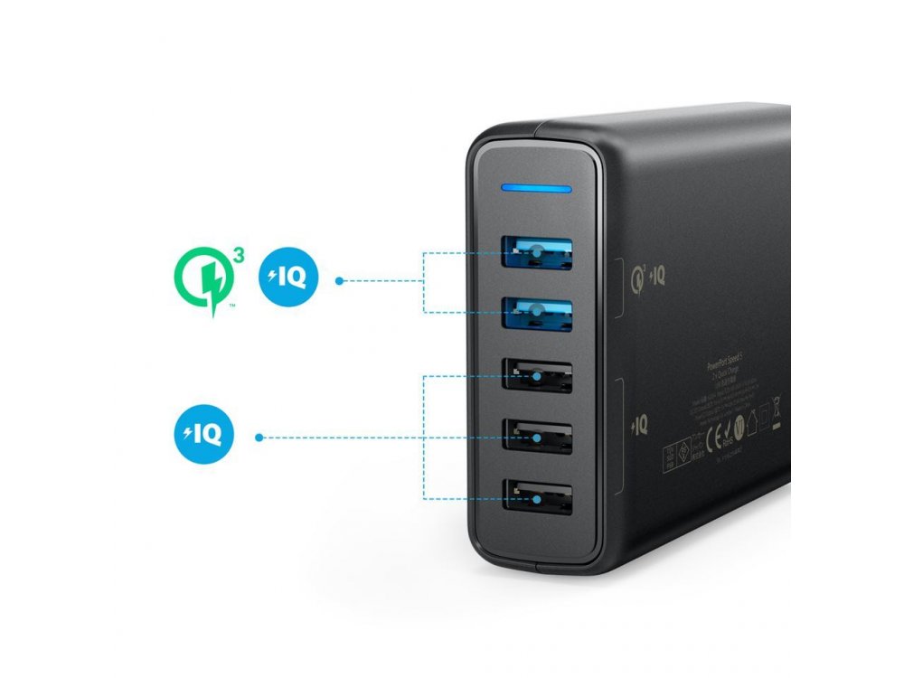 Anker PowerPort Speed 5 - 63W 5-Port USB Charging Hub με 2 QC3 Θύρες - A2054L11