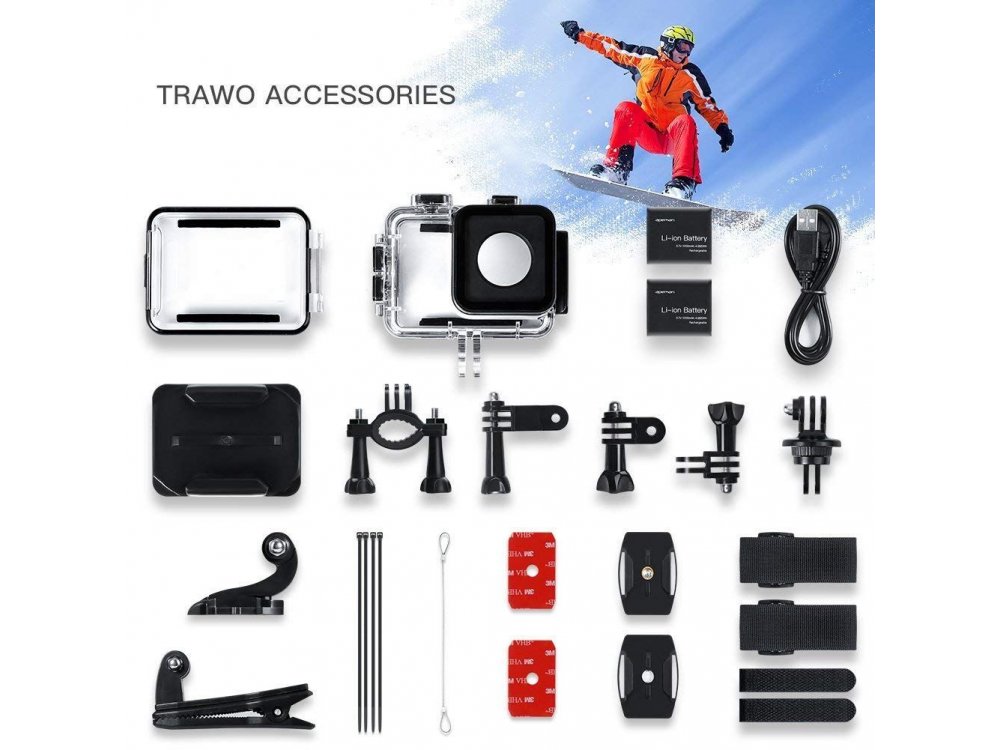 Apeman A100 4K Action Camera 20MP WiFi Waterproof 40Μ 2" LCD, 170° Field of View, 4K/50fps
