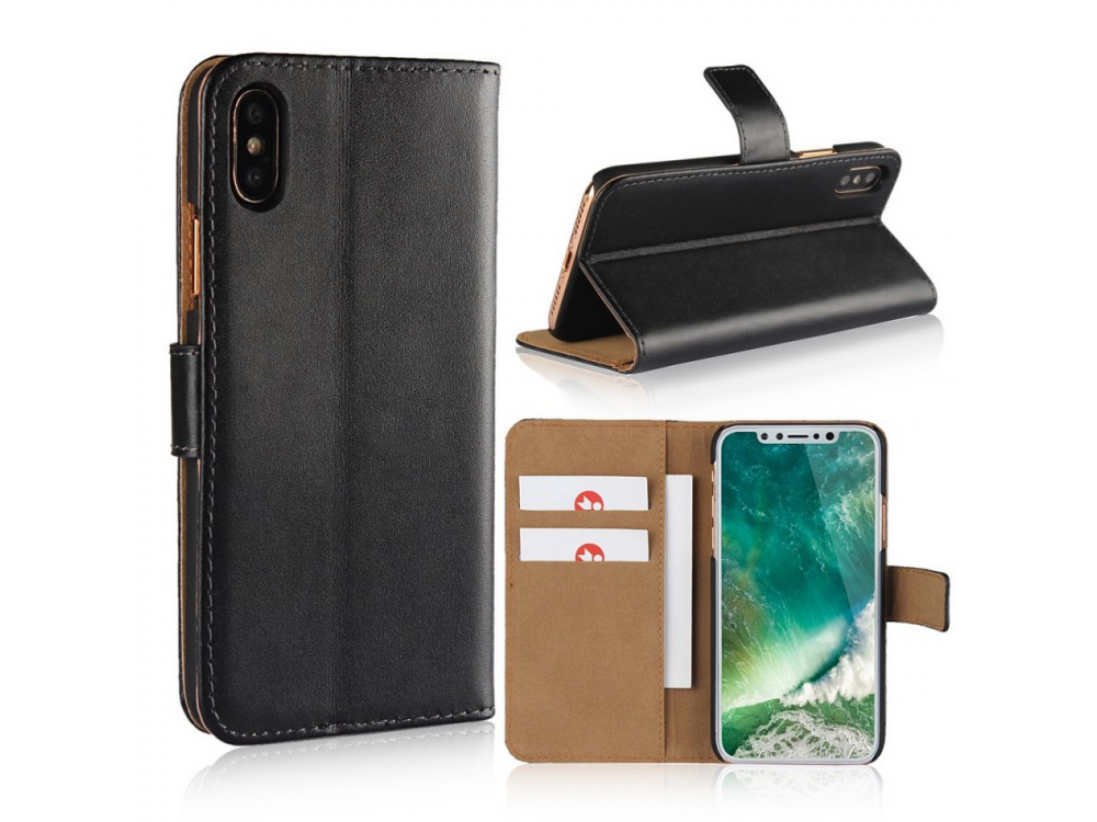 Θήκη iPhone X wallet, γνήσιο δέρμα, kickstand με θήκες για κάρτες