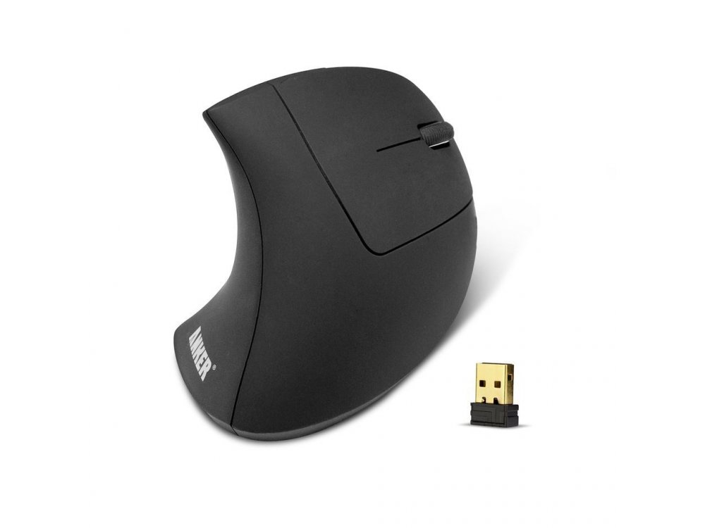 Anker Wireless Vertical Ergonomic Mouse, 800 / 1200 / 1600DPI, 5 Button - A7852011, Black