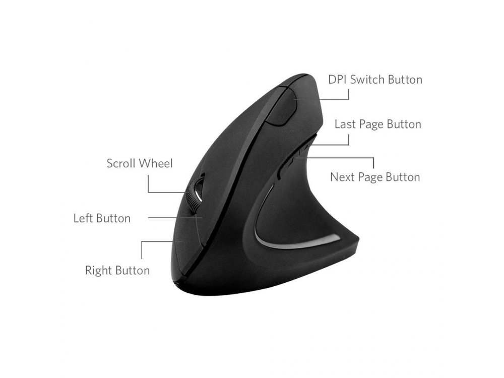 Anker Wireless Vertical Ergonomic Mouse, 800 / 1200 / 1600DPI, 5 Πλήκτρων - A7852011, Μαύρο