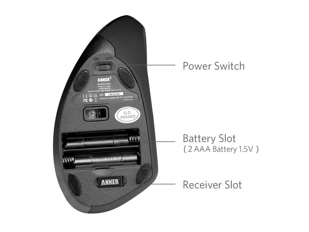 Anker Wireless Vertical Ergonomic Mouse, 800 / 1200 / 1600DPI, 5 Πλήκτρων - A7852011, Μαύρο - ΑΝΟΙΓΜΕΝΗ ΣΥΣΚΕΥΑΣΙΑ