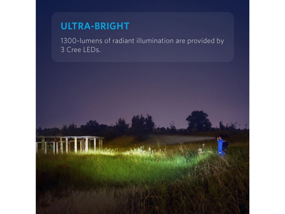 Anker LC130 Ultra-Bright Tactical Flashlight, 1300 Lumens, black - T1422011