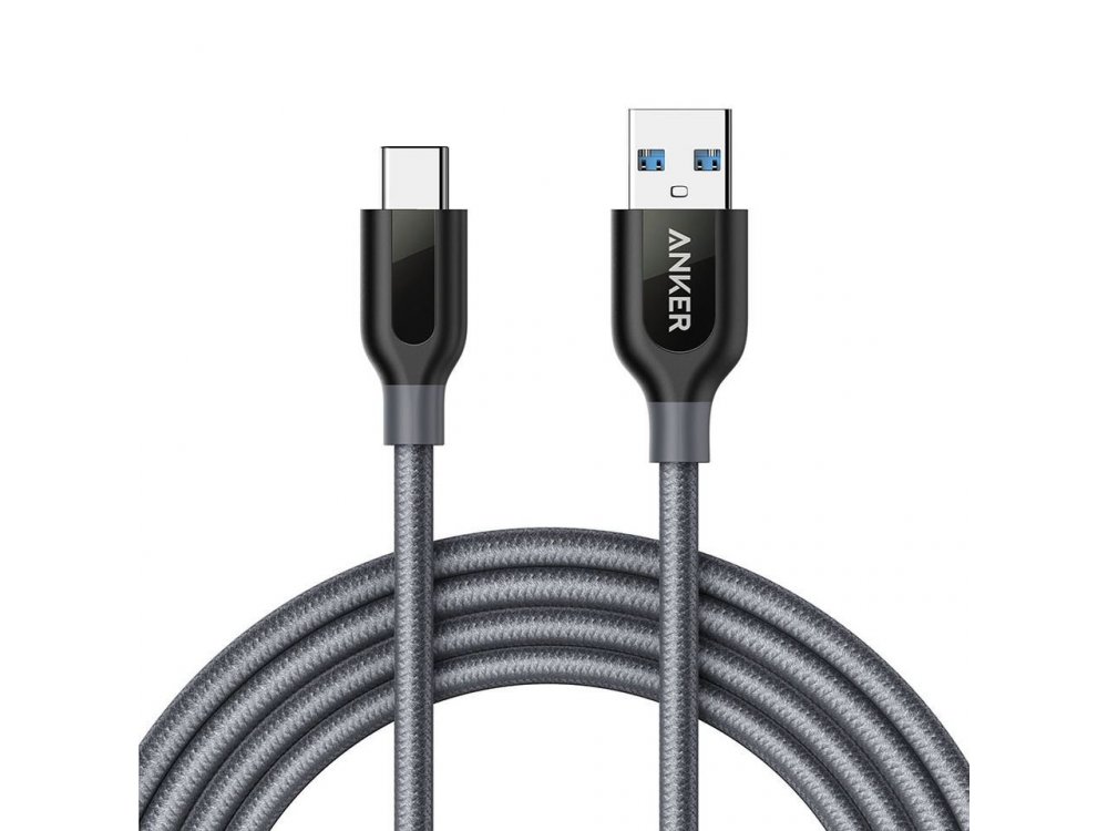 Anker Powerline+ 6ft Cable USB-C to USB 3.0 - A81680A2, Nylon-braided Black