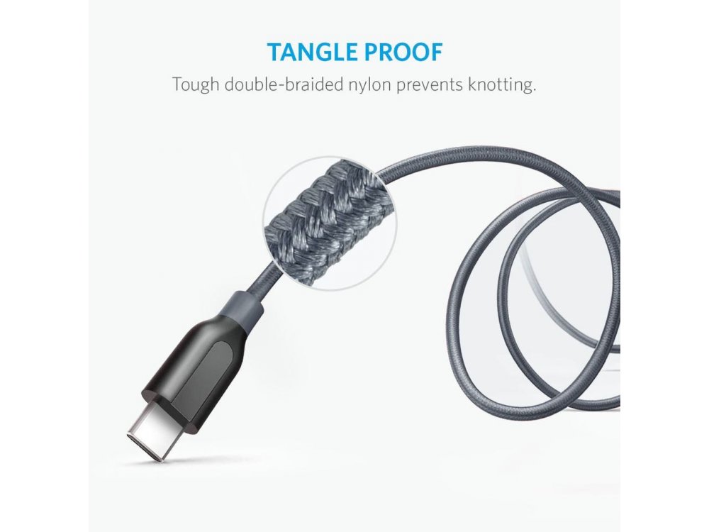 Anker Powerline+ 6ft Cable USB-C to USB 3.0 - A81680A2, Nylon-braided Black