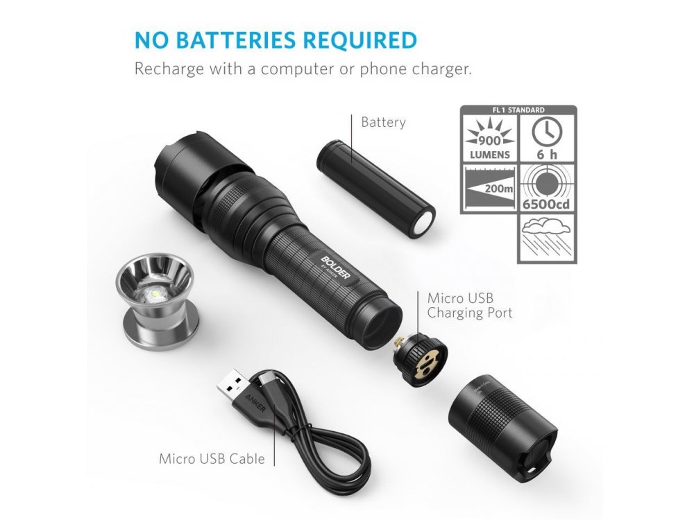 Anker LC90 flashlight, 900 Lumens, CREE LED, Waterproof -T1420011, Black
