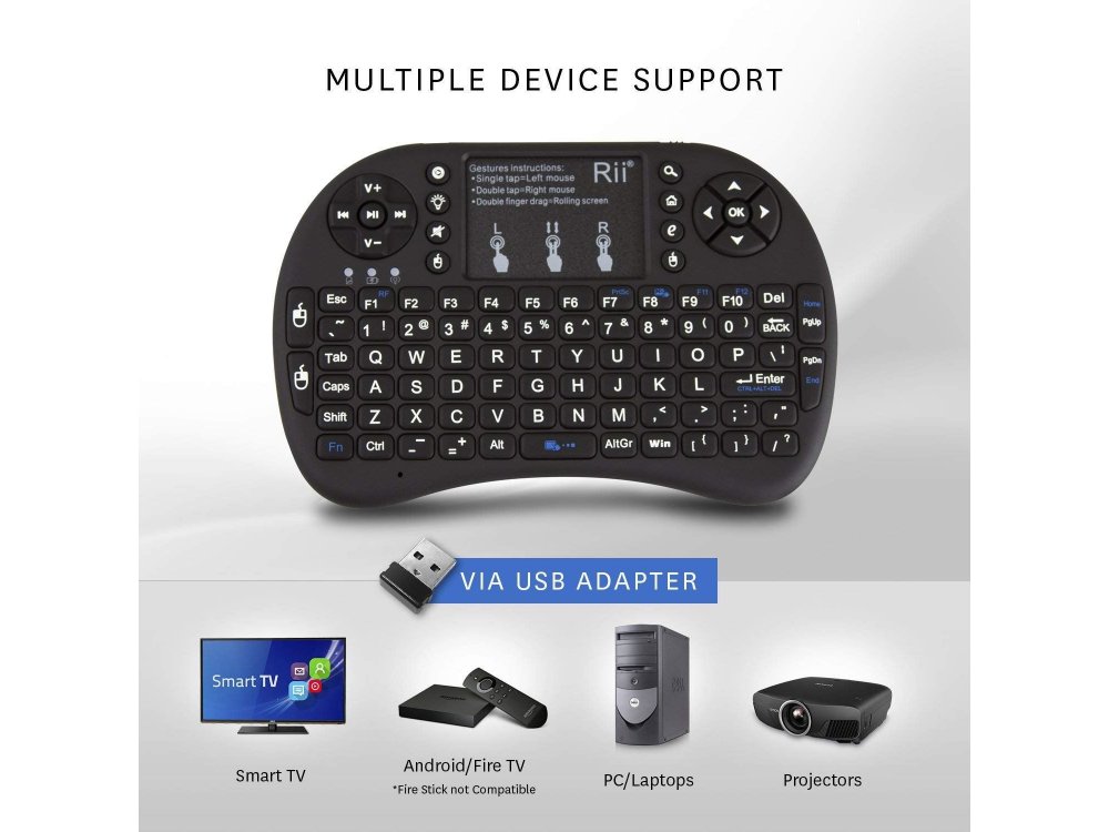 Rii i8+ Ασύρματο Πληκτρολόγιο Φωτιζόμενο - Original με Mouse Touchpad για Smart TV / Android TV Box / MAG / Consoles / HTPC