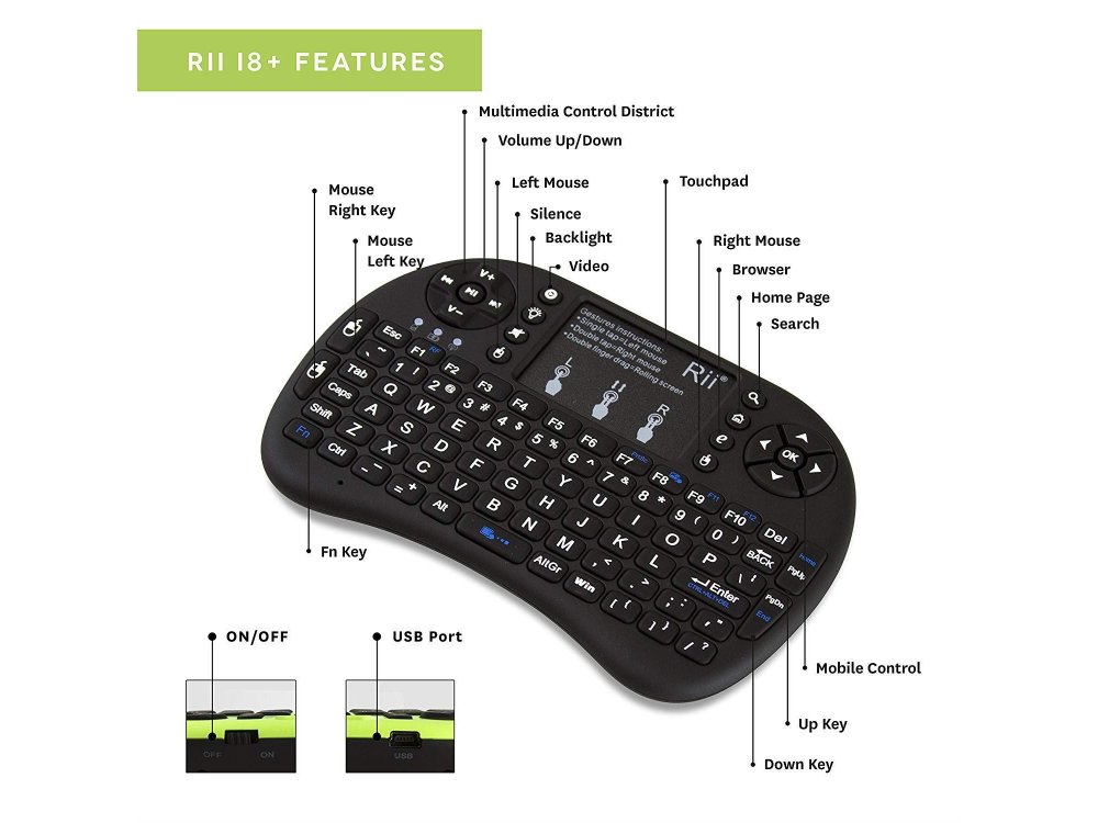 Wireless keyboard Rii i8+ Backlit with Mouse Touchpad for Smart TV / Android TV Box / MAG / Consoles / HTPC