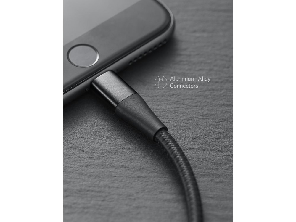 Anker PowerLine+ ΙΙ 1.8μ. Lightning καλώδιο για Apple iPhone / iPad / iPod MFi, Νάυλον ύφανση - A8453011, Μαύρο