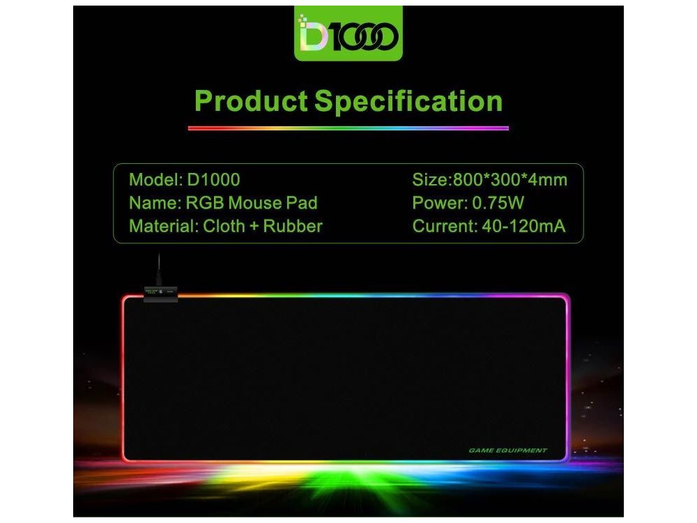 CoolCold D1000 Gaming Mouse Pad (80x30cm) with RGB LED, Black 