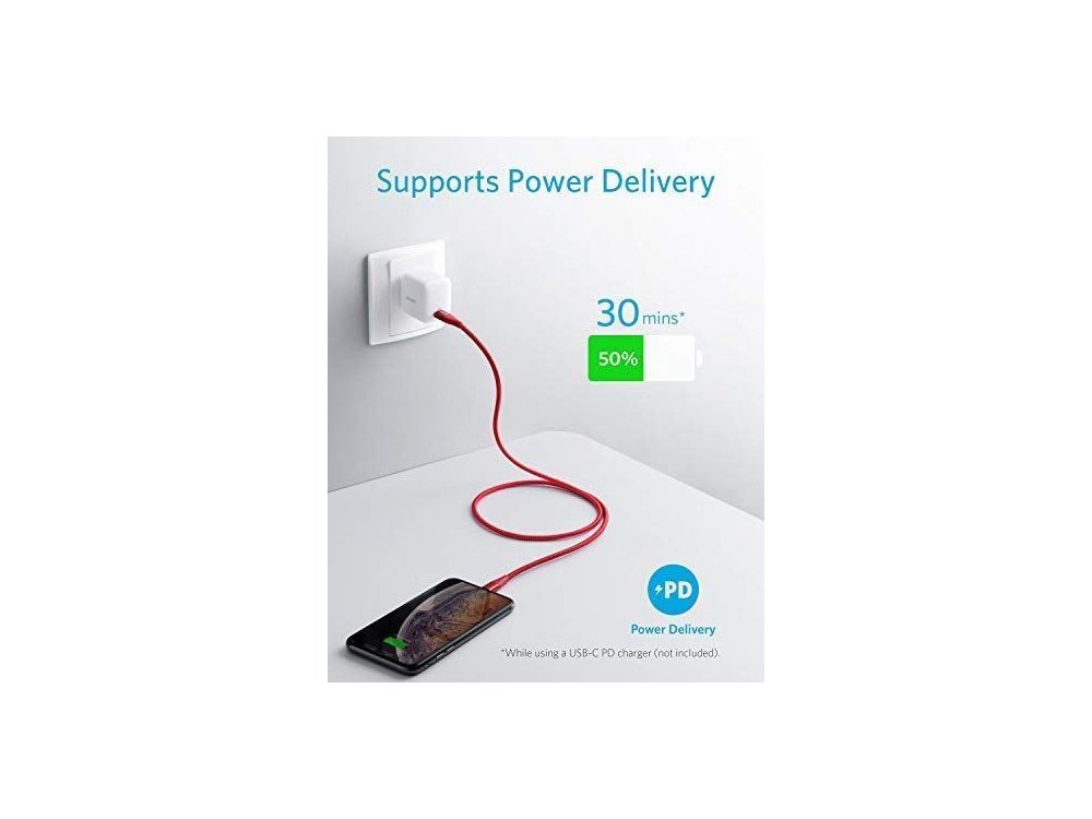 Anker PowerLine+ ΙΙ USB-C σε Lightning καλώδιο 0.9μ. για Apple iPhone / iPad / iPod MFi, με Νάυλον ύφανση - A8652091, Κόκκινο