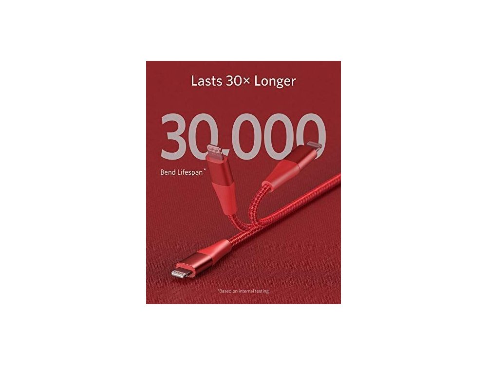 Anker PowerLine+ ΙΙ USB-C to Lightning cable 3ft, Nylon Weaving -A8652091, Red