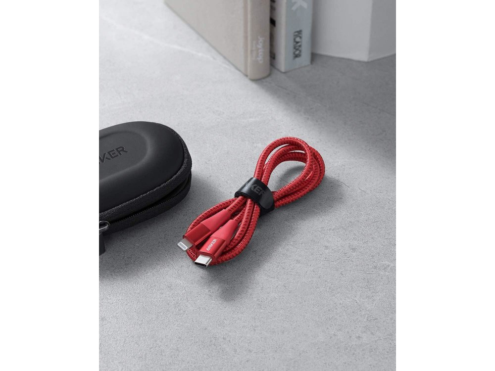 Anker PowerLine+ ΙΙ USB-C to Lightning cable 3ft, Nylon Weaving -A8652091, Red