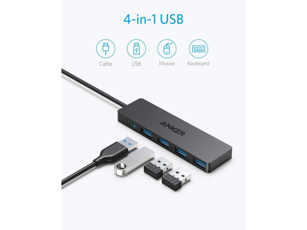 Anker Ultra Slim USB 3.0 4 Port Data Hub, with 2ft cable - A7516012