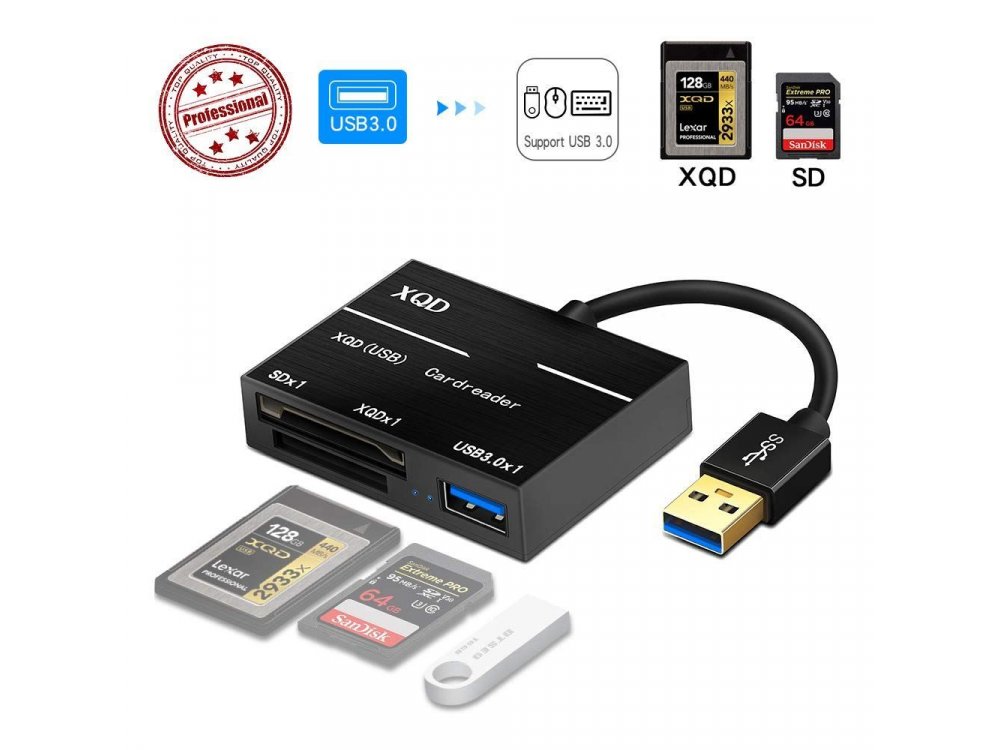 Onten XQD01 XQD/SD Card Reader, USB 3.0 Προσαρμογέας Τριών εισόδων για κάρτες XQD, SD και USB3.0