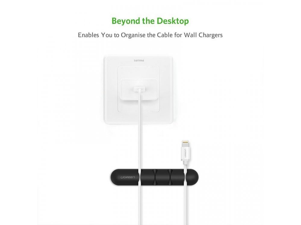 Ugreen Cable Organizer Σετ Οργάνωσης Καλωδίων 4 Θέσεων, με αυτοκόλλητο, Μαύρο (Σετ των 2) - 30762