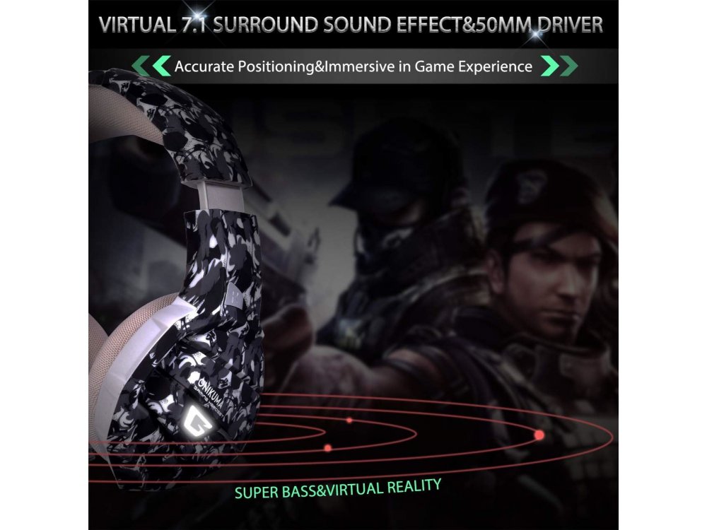 Onikuma K5 Camouflage LED Gaming Headset 7.1 (PC / PS4 / Xbox / Switch / Mac / iOS)