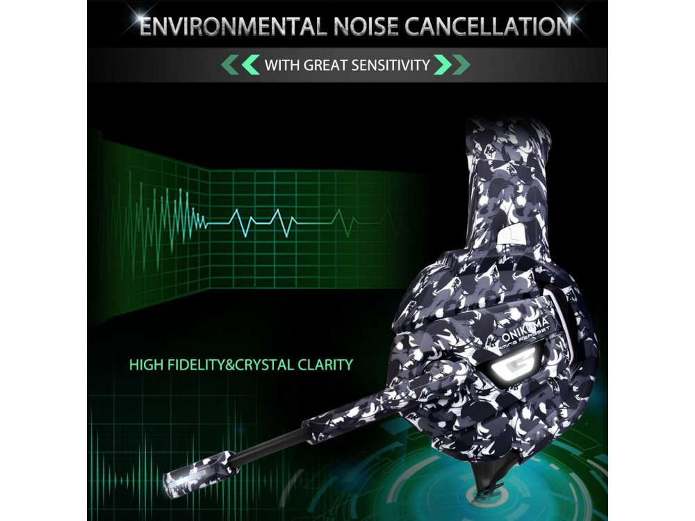 Onikuma K5 Camouflage LED Gaming Headset 7.1 (PC / PS4 / Xbox / Switch / Mac / iOS)