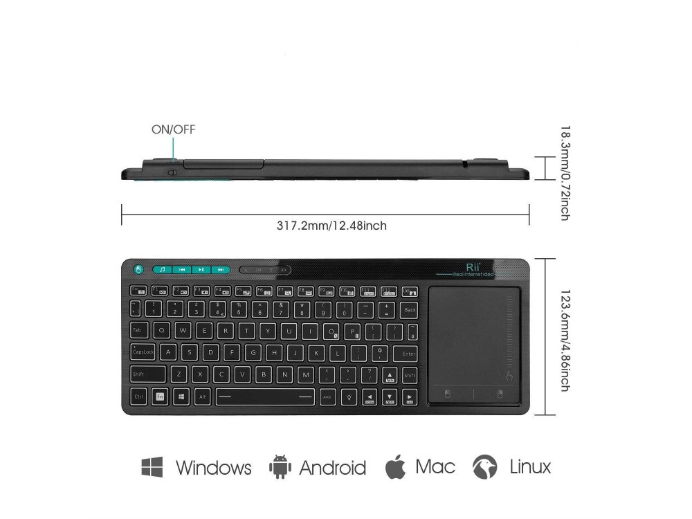 Rii mini k18+ Wireless Backlit Keyboard with Mouse Touchpad for Smart TV / Android TV Box / MAG / Consoles / PC / Raspberry