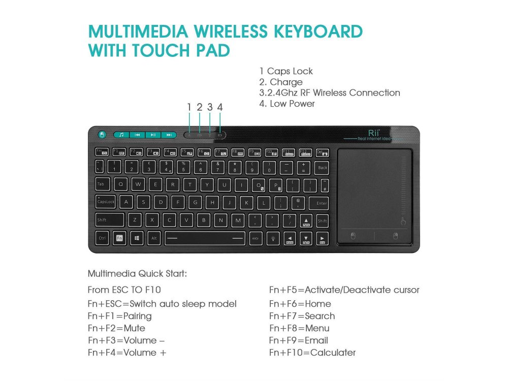 Rii mini k18+ Wireless Backlit Keyboard with Mouse Touchpad for Smart TV / Android TV Box / MAG / Consoles / PC / Raspberry