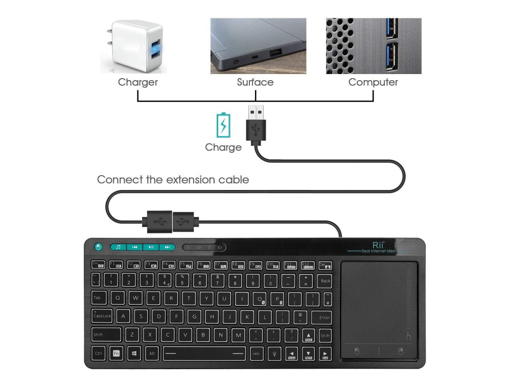 Rii mini k18+ Φωτιζόμενο Ασύρματο πληκτρολόγιο με Mouse Touchpad για Smart TV / Android TV Box / MAG / Consoles / PC / Raspberry