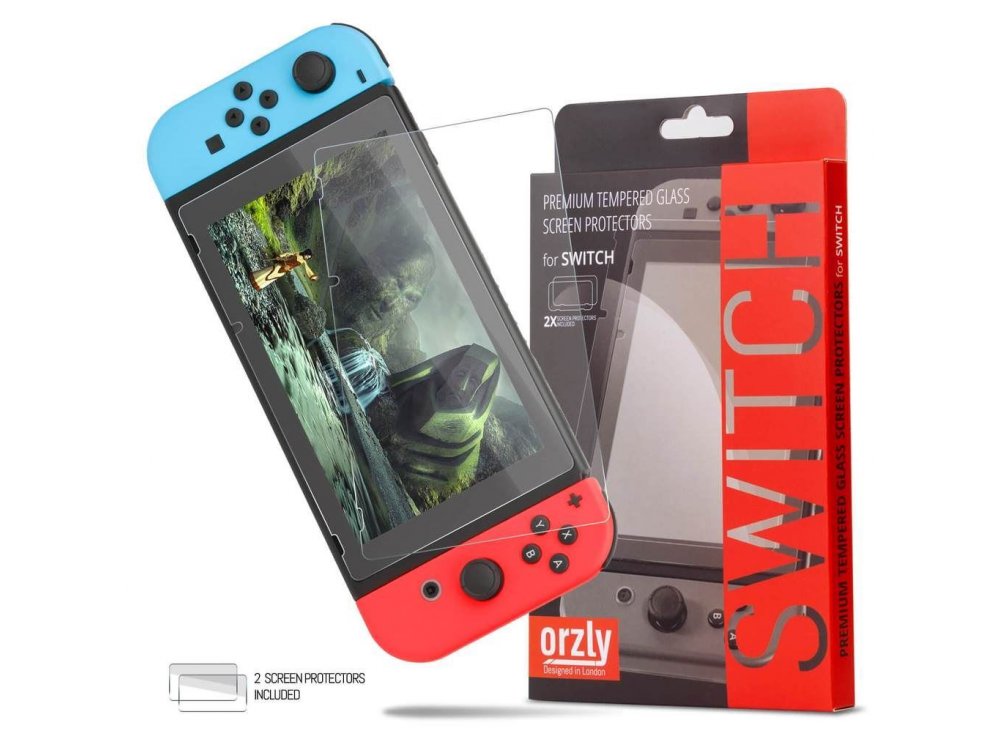 Orzly Nintendo Switch Tempered Glass (0.24mm) Screen Protector - 2pack
