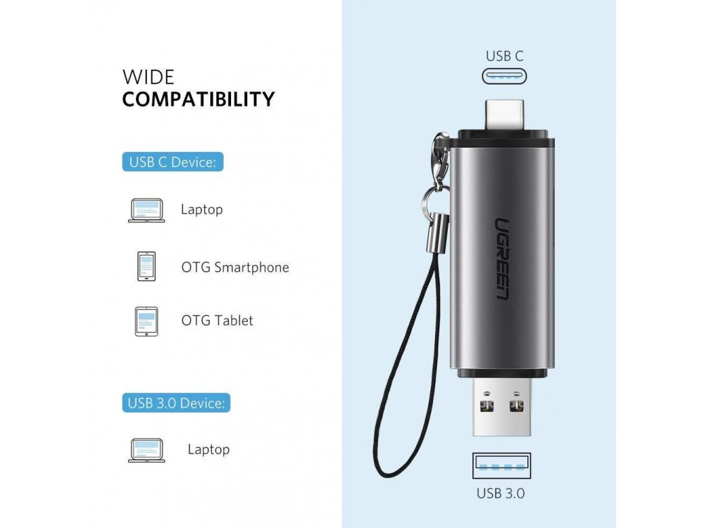 Ugreen USB-C Card Reader 4-σε-1, SD/Micro SD Type-C/USB 3.0 Plugs - 50706