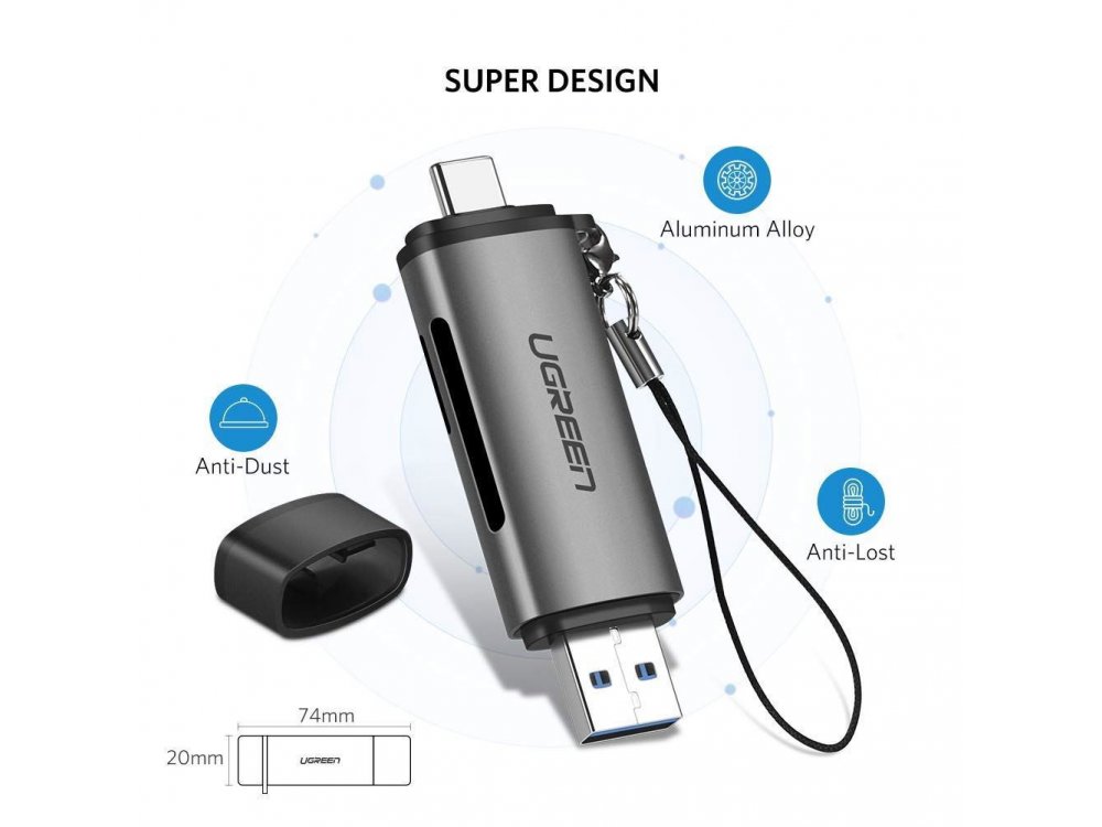 Ugreen USB-C Card Reader 4-in-1, SD/Micro SD Type-C/USB 3.0 Plugs - 50706