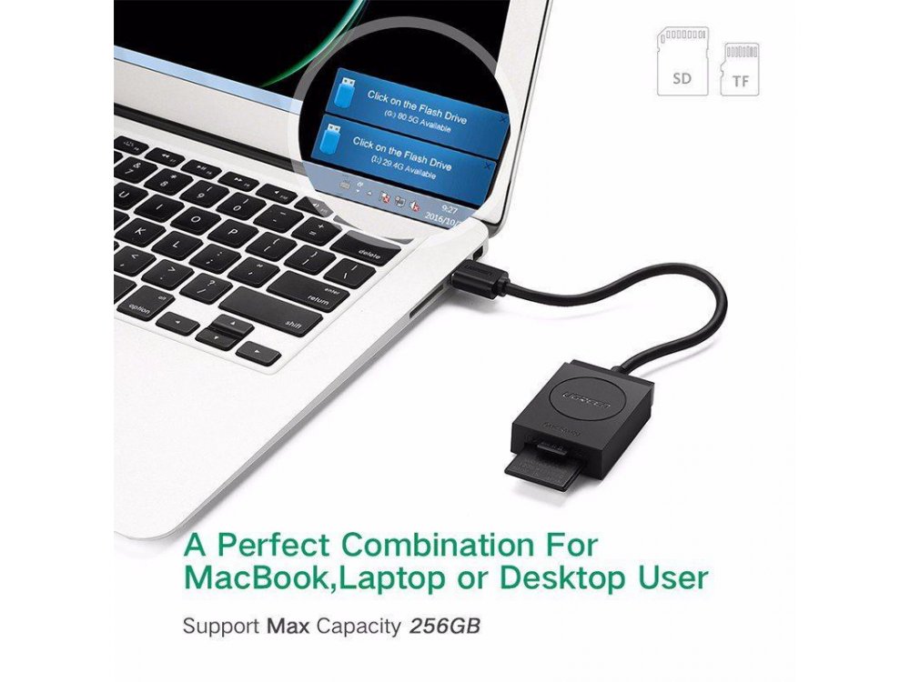 Ugreen 2-in-1 Card Reader USB 3.0 SD & Micro SD, Simultaneous Reader - 20250